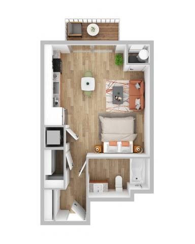 Floor plan for studio, 1 bath, 503 sqft